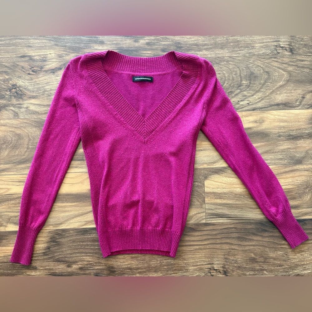 Express Deep Pink V-Neck Sweater
